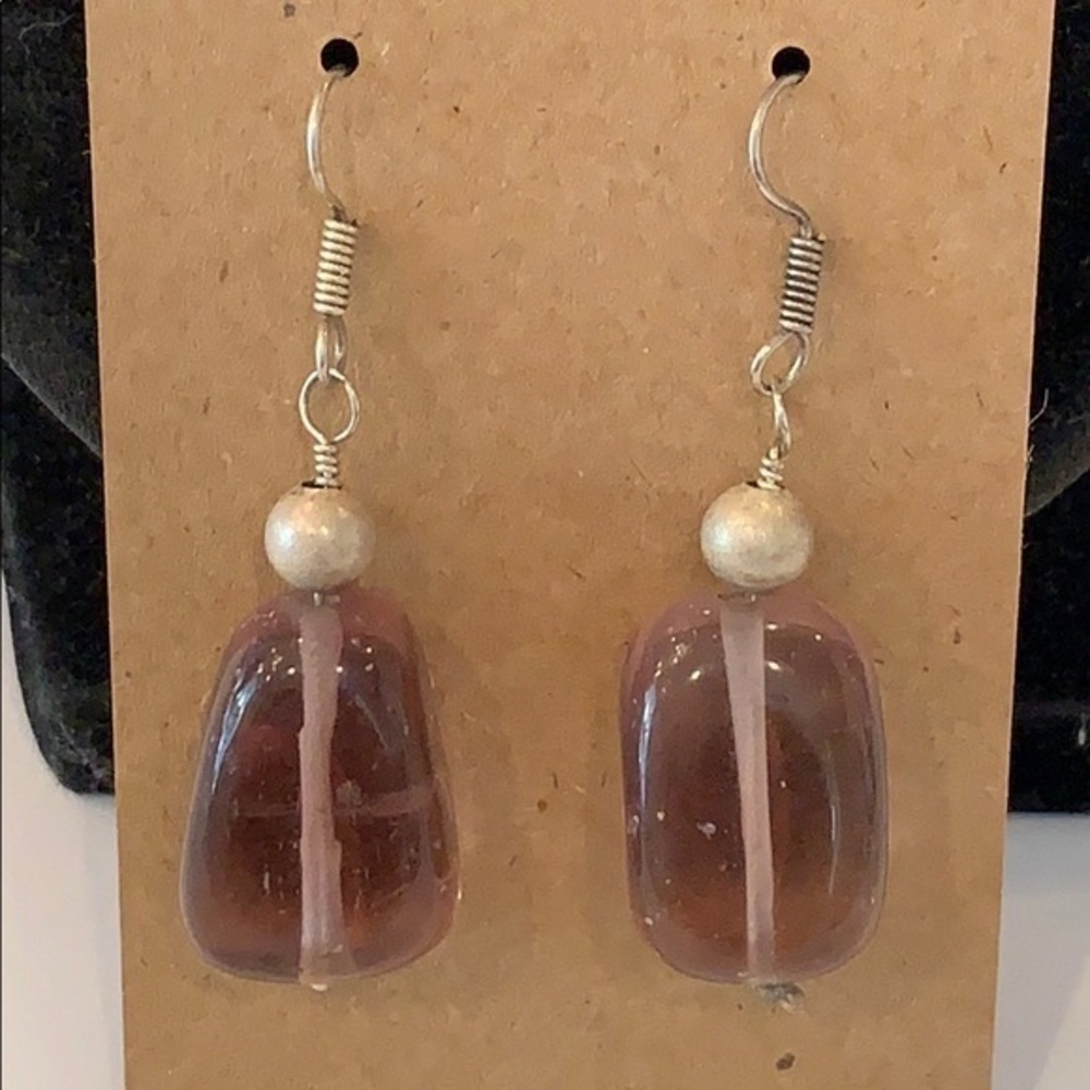 💐5/25 pearl purple glass stone dangle drop